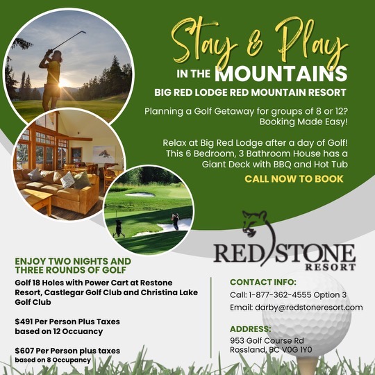 Flyer Advertising The Current Stay & Play Golf Packages At Redstone Resort