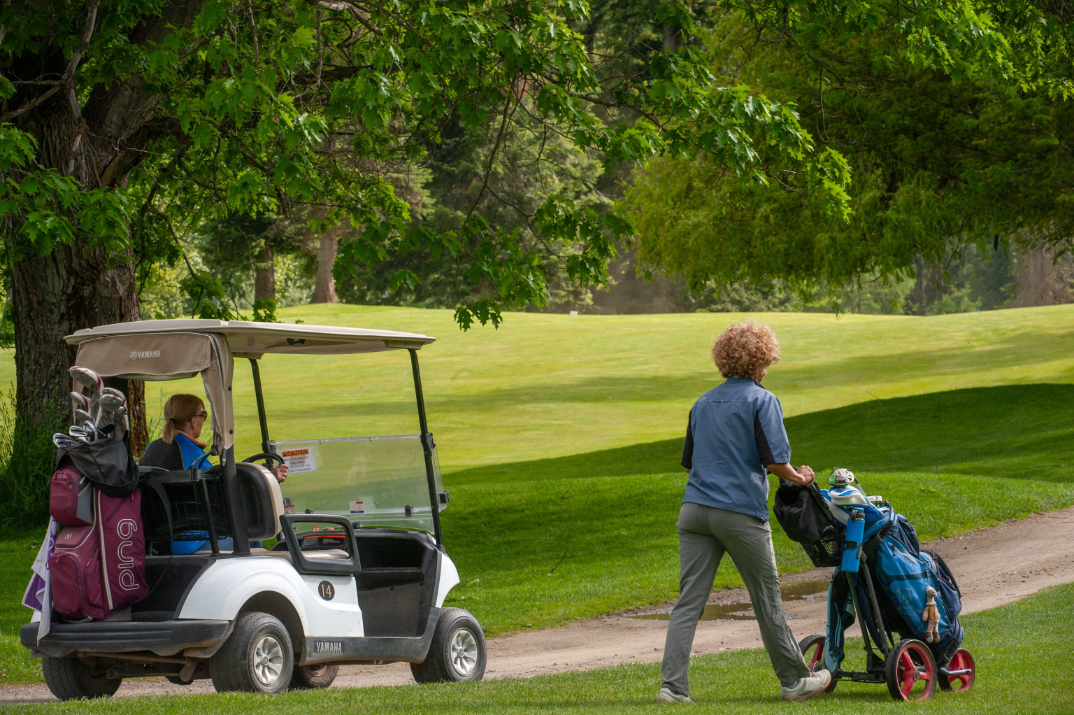 Golfers walking the course at Redstone Resort in the Kootenays