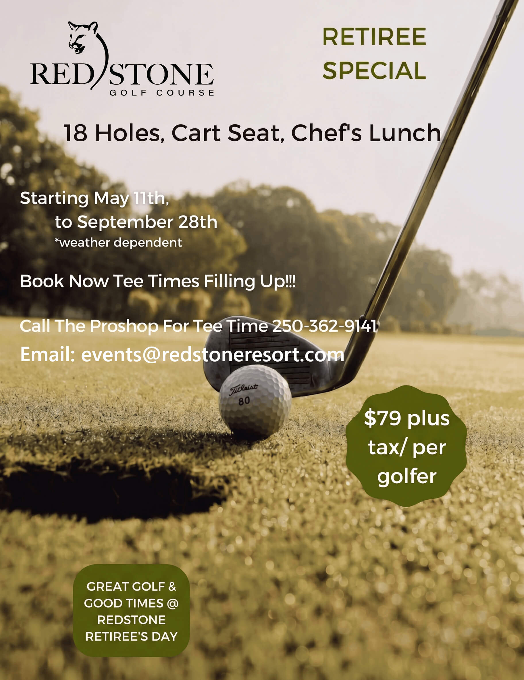 Redstone Resort Retiree Golf Sale Special Price